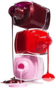 3 auslaufende Gelflaschen in den Farben dunkelrot, rot und rosa (von oben nach unten)